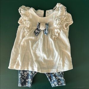 Bonnie Baby Cream Dress with Blue Floral Leggings